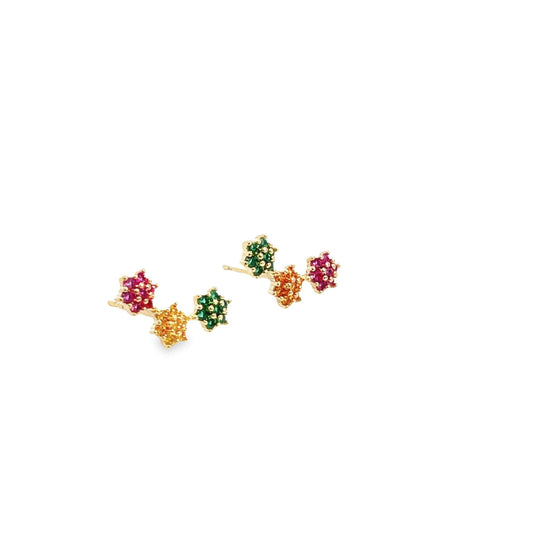 CZ Flower Star 3 Layer Constellation Stud Earrings (L509)